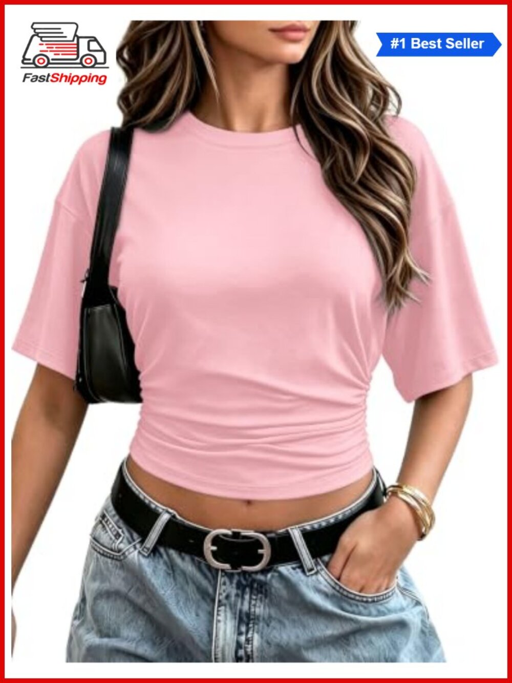 ✨Women's Crop Top Short Sleeve Batwing Ruched Waist Slim Fitted Basic Tee